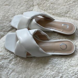 White square toe sandals